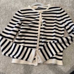 Mango Navy and Ivory Stripe Cardigan with Gold Buttons Size Small